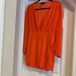 Orange plunge neck cape dress